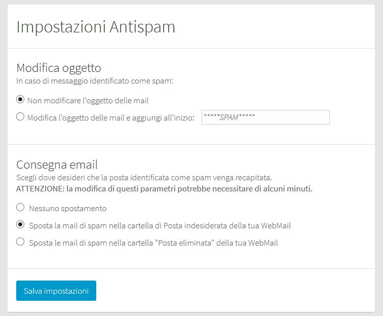 Personalizzazione filtri Antispam
