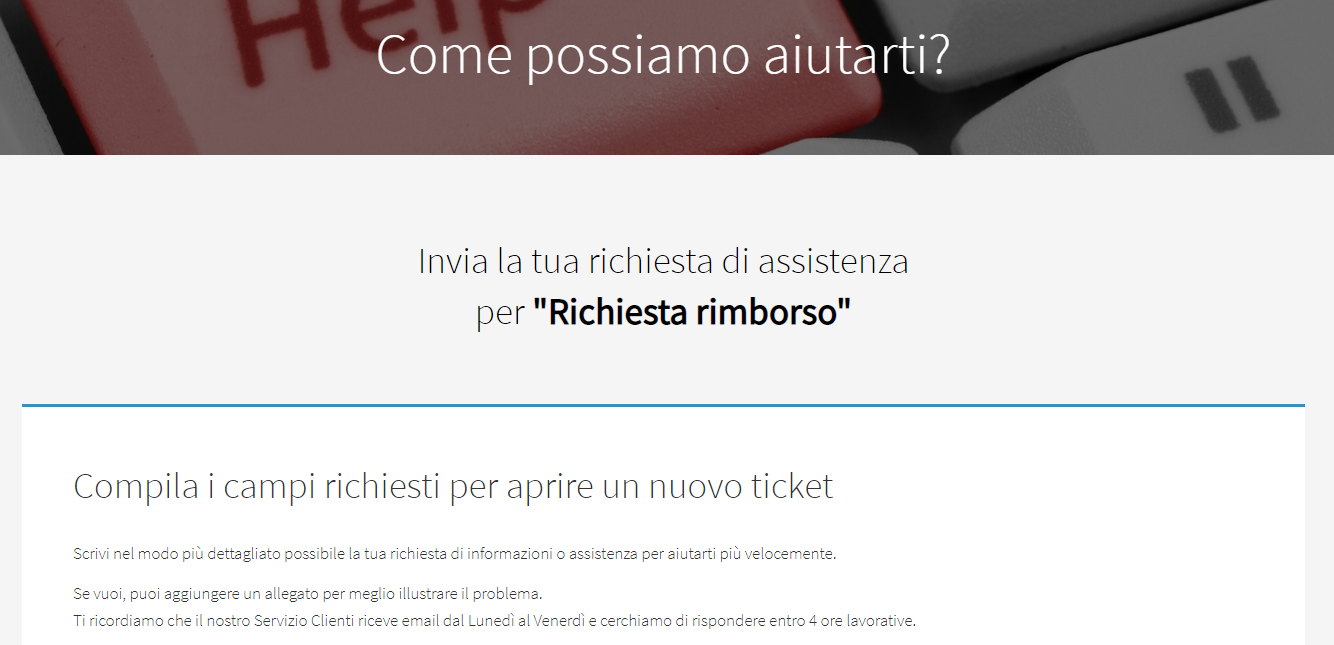 Form richiesta di rimborso Register.it