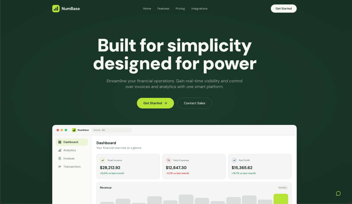 Accounting dashboard created with Macaly AI Builder
