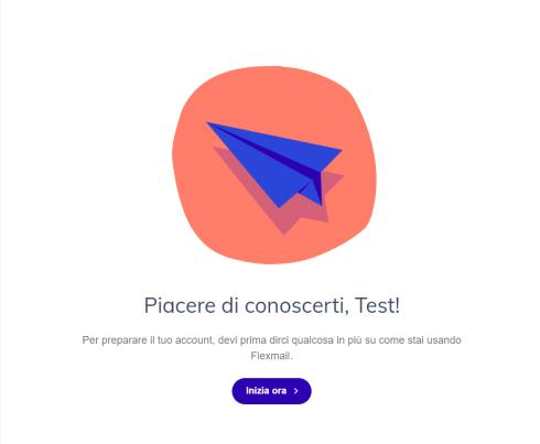 Schermata di benvenuto al primo accesso con pulsante Inizia ora