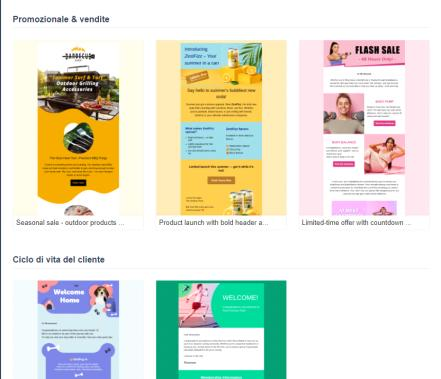 Galleria di template email suddivisi per categoria