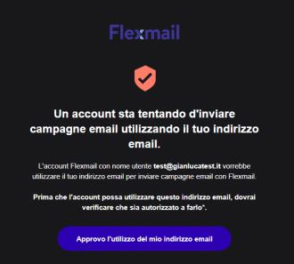 Email di conferma per l'autorizzazione a inviare campagne con l'indirizzo email inserito