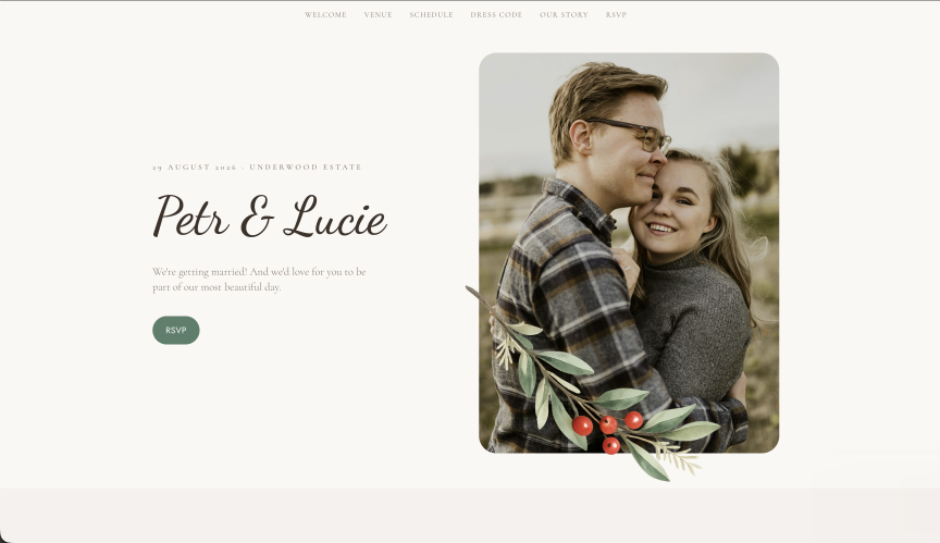 Sito di matrimonio romantico creato con Macaly AI